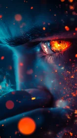 Incandescent cybernetic eye rendered in high-contrast neons