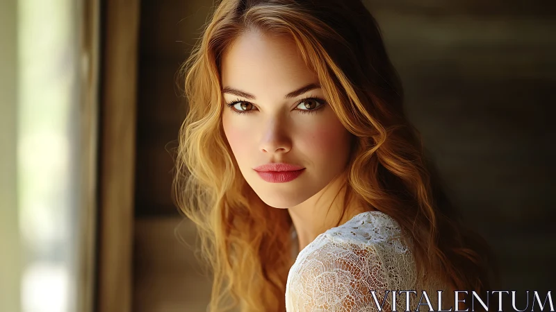 Woman with wavy hair faces camera in soft window light