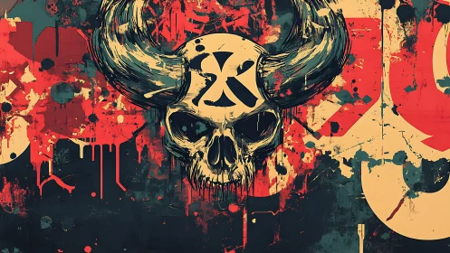 Bold horned skull artwork splashes color with raw energy