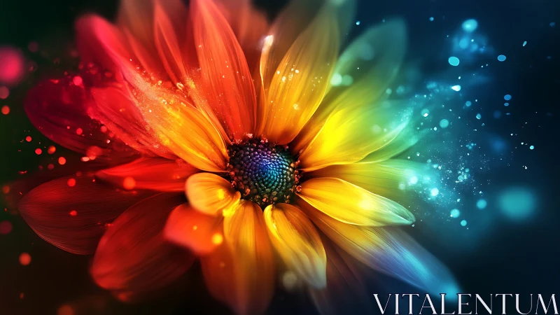 Radiant multicolor flower explodes through cosmic darkness.
