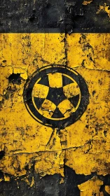 Weathered hazard symbol on bold yellow peeling paint.
