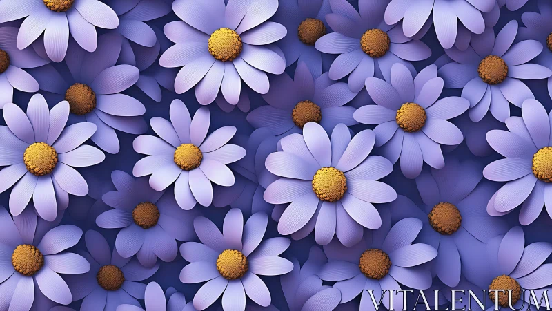 Composite floral rendering with purple petals and metallic centers in dense arrangement.