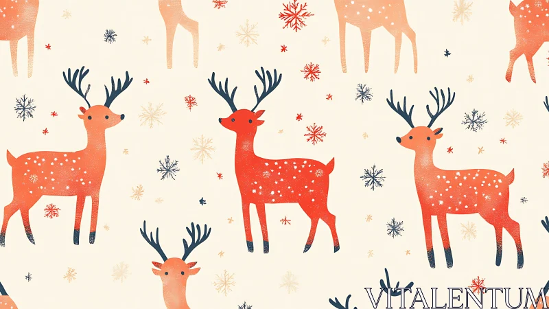 Playful winter reindeer pattern sprinkled with snowflakes.