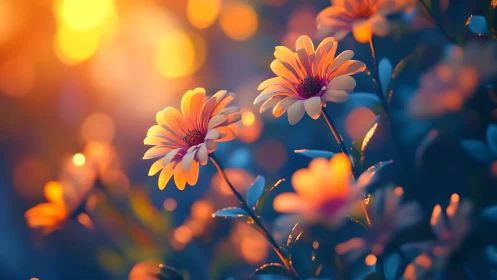 Orange Daisies with Warm Bokeh Background.