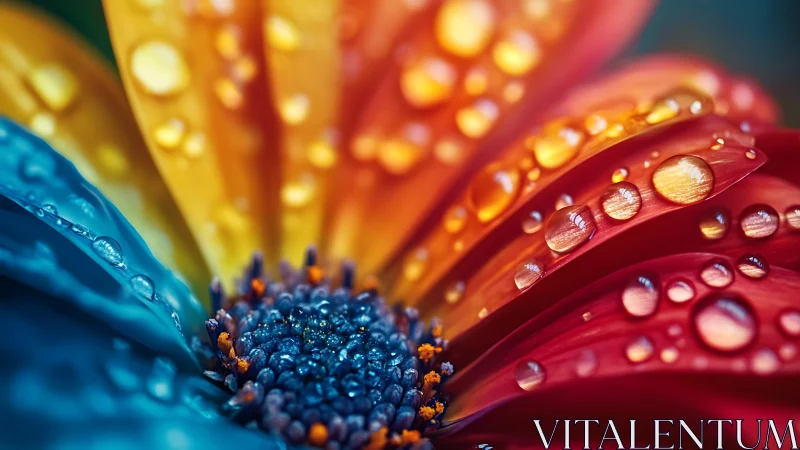 Macro spectral flower petals with refractive water droplets.