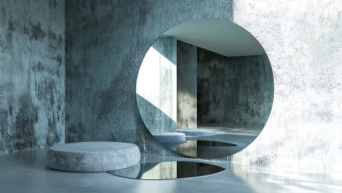 Geometric Portal Whispers Through Weathered Concrete Sanctuary.