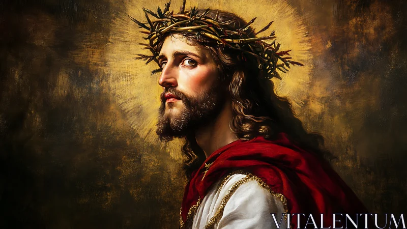 Three-quarter portrait with crown of thorns and dramatic chiaroscuro lighting