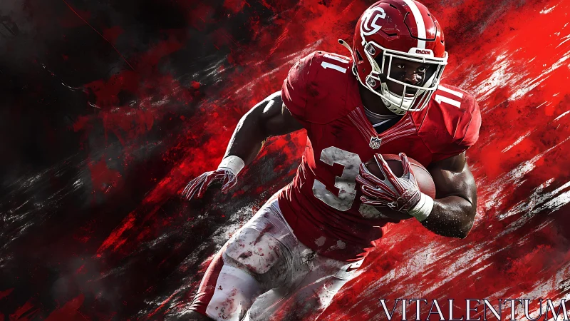 Digital painting of red football running back in motion.