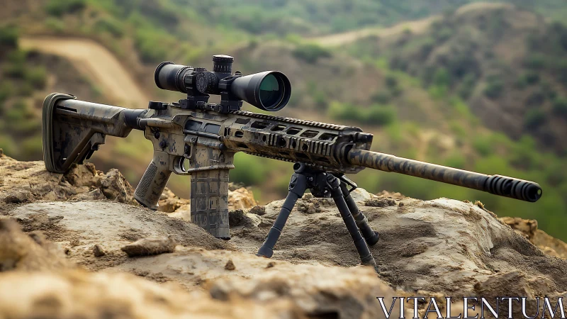 Precision Rifle Platform Mounted on Rocky Outcropping.