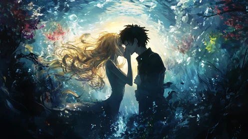 Underwater starlight embrace between two quiet dreamers.