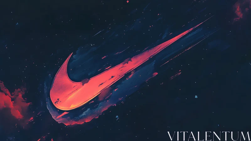 Neon swoosh streaking through cosmic midnight sky.