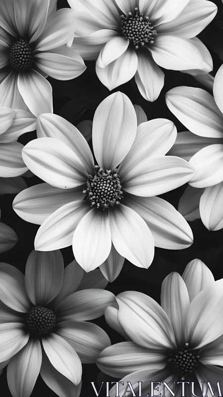 Monochromatic Daisy Cluster in High-Contrast Black and White.