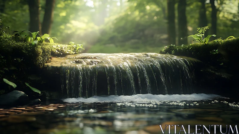 Nature's Lush Cascade Spills Through Sunlit Forest Cathedral