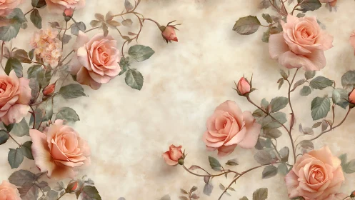 Soft Pink Roses Dance Among Vintage Garden Dreams.