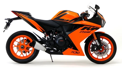 Orange sport motorcycle showcases full side racing profile