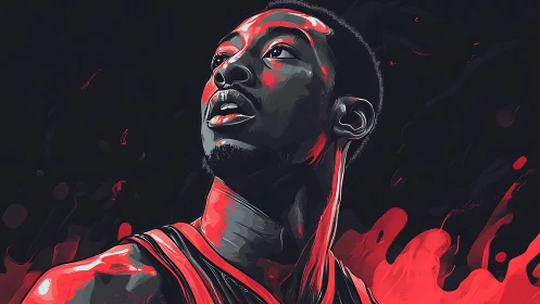 Crimson court legend rising through swirling neon shadows.