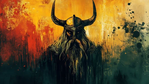 Viking warlord emerges from blazing abstract chaos of battle