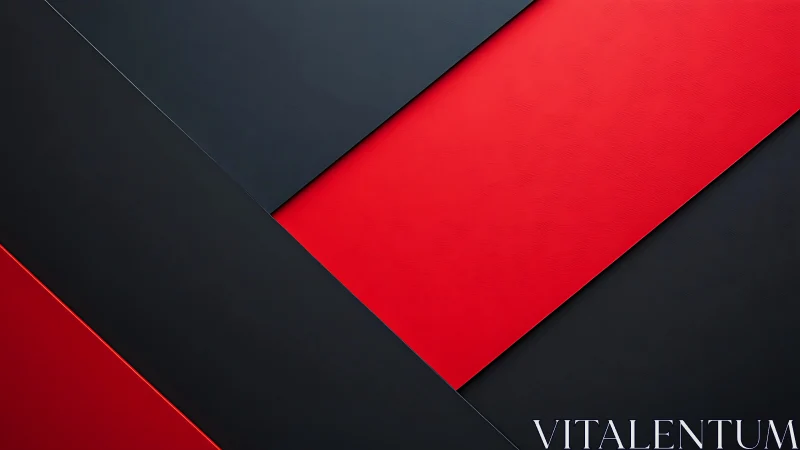 Bold red and black diagonal panels create dynamic contrast