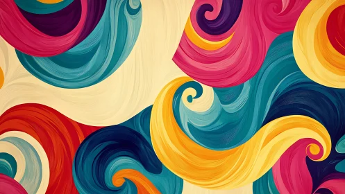 Curved multicolor swirls intersect over light beige background