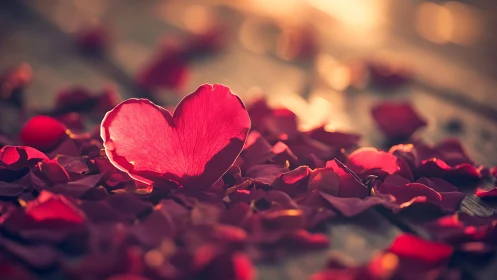 Heart-Shaped Rose Petal Among Its Red Companions.