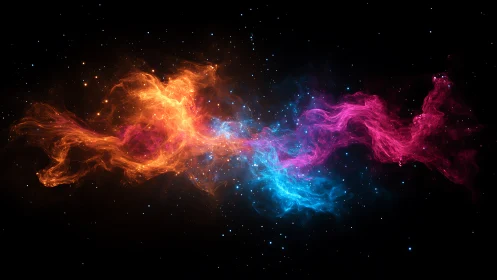 Stellar fire and neon tides entwine in a cosmic ribbon.