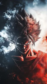 Bisection lighting isolates anime warrior in dual fire and ice contrast