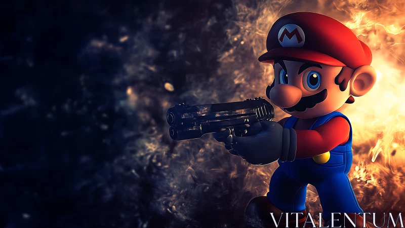 Brave cartoon hero stands ready in a glowing fiery world.