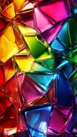 Multicolored translucent glass shards form dense abstract surface