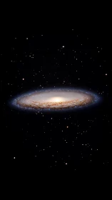 Edge-on spiral galaxy rendered in deep black starfield view