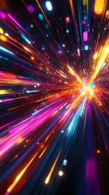 Radiant multicolor light trails converge in dynamic motion field