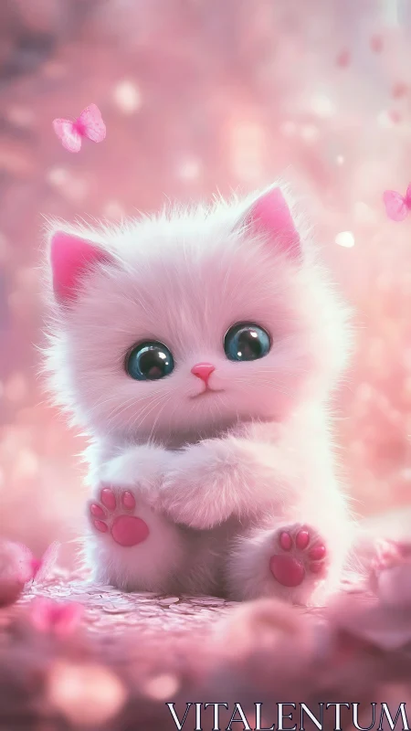 Enchanted Pink Kitten in a Dreamy Butterfly Garden.