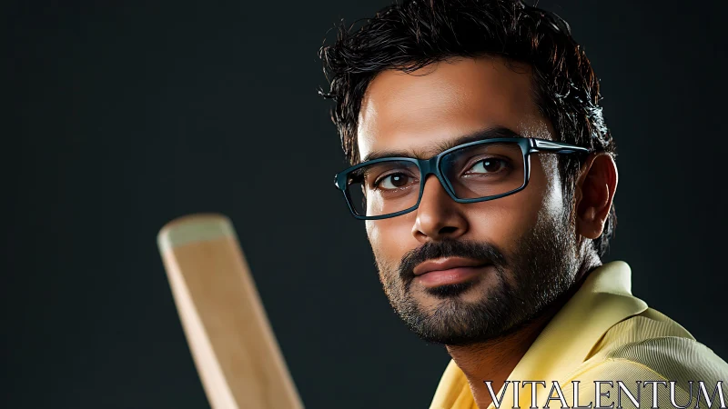 Cricket lover in glasses sharing a quiet, confident smile.