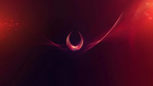 Abstract digital art with crescent shape and glowing red gradients.