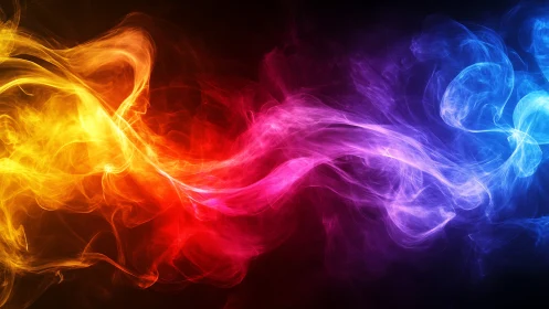 Colorful neon smoke streams weave across a dark abstract void