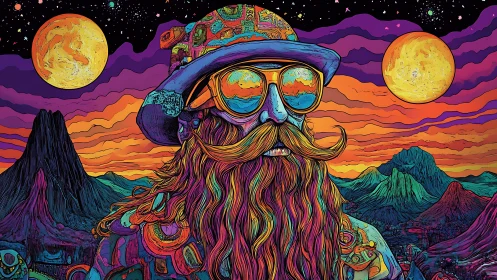 Cosmic drifter wears twin suns in mirrored neon shades