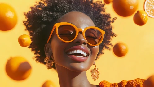 Vibrant close-up portrait integrates citrus color blocking aesthetics