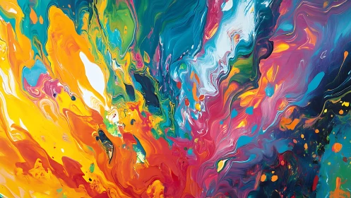 Bold abstract acrylic painting with vivid color swirls.