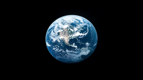 Gentle blue Earth floating quietly in deep black space.