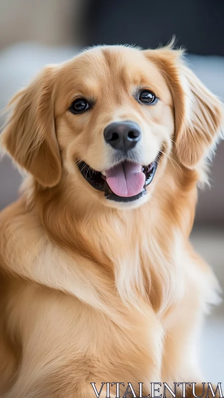 Photorealistic golden retriever portrait with shallow depth of field.