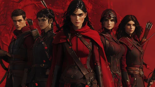 Vigilant fantasy archers stand united against a crimson storm