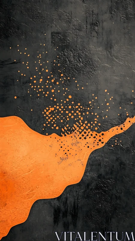 Orange paint surge cuts across dark textured concrete field