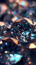 Close-up view of cut diamonds with vivid light reflections.