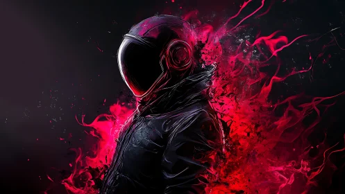 Astronaut silhouette dissolves into neon magenta plasma stream