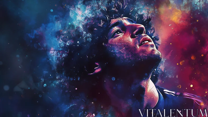 Stargazing portrait drenched in cosmic neon splashes of color.