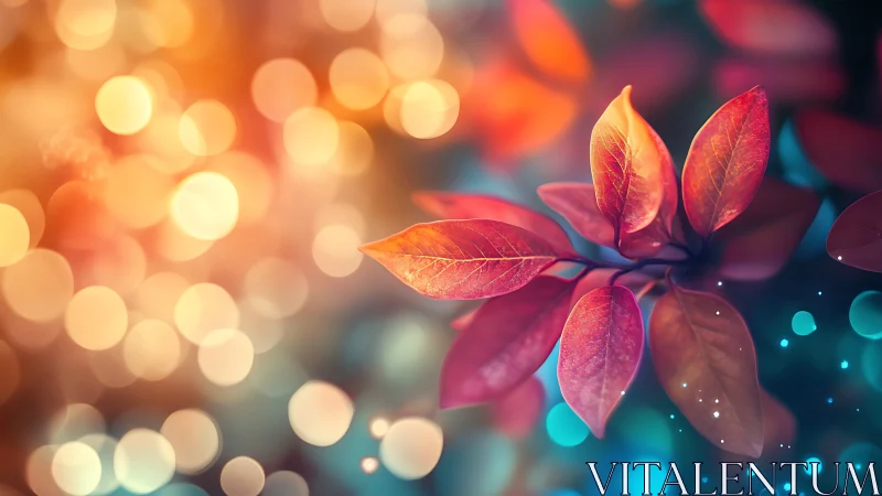 Glowing autumn leaves shimmer amid dreamy bokeh lights.