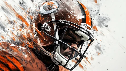 Football player helmet close-up shows intense forward motion