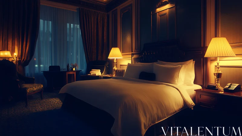 Golden hotel sanctuary wrapped in soft evening quiet.