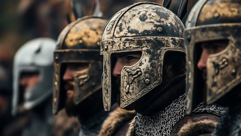 Weathered warriors waiting in line, steel helmets gleaming.