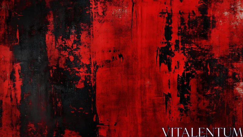 Bold Abstract Painting with Red and Black Textured Brush Strokes.