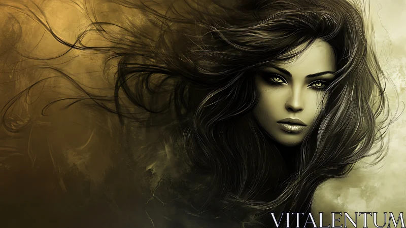 Whispers in the stormlit gaze of a mysterious digital muse.